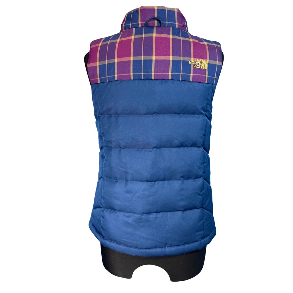 The North Face Women's Plaid‎ Puffer Vest Blue Purple Gold Padded Gilet Size XS - Picture 5 of 10